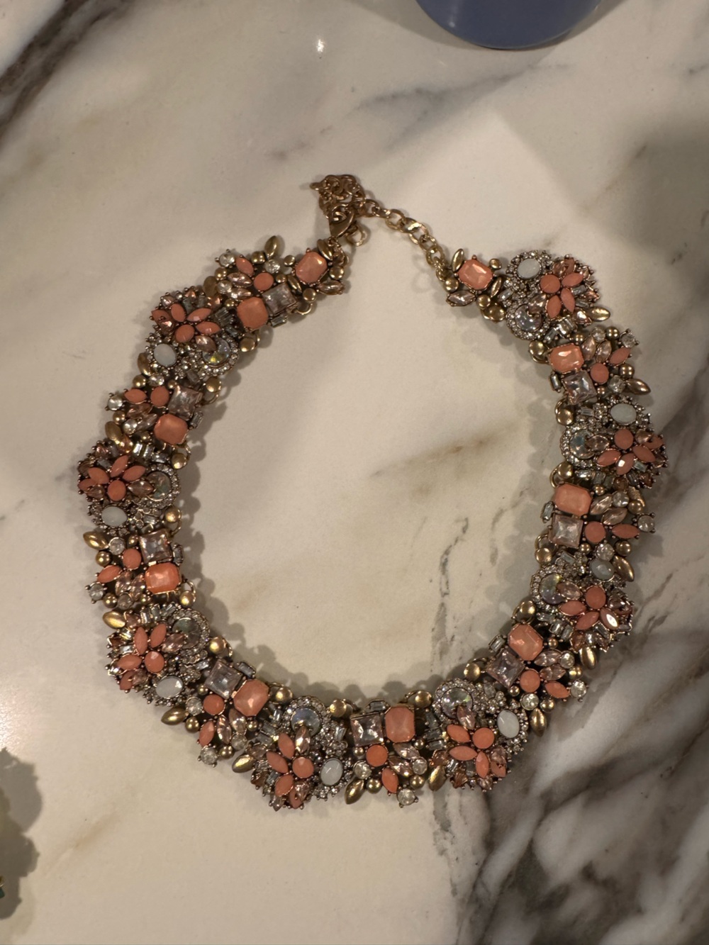 Statement Peach Floral Crystal Necklace - lot of 4 necklaces